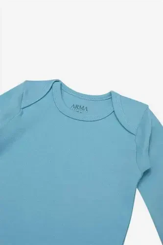 %100 Organic Cotton Blue Long Sleeve Baby Bodysuit 5-Pack - 3