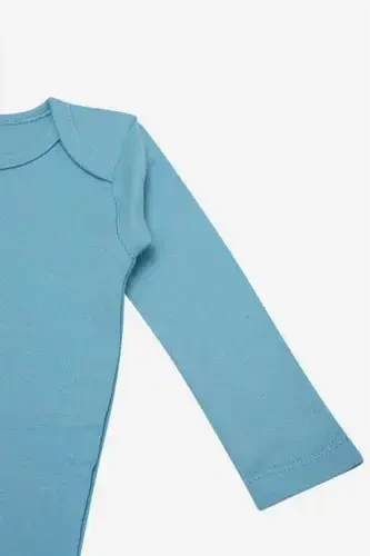 %100 Organic Cotton Blue Long Sleeve Baby Bodysuit 5-Pack - 4