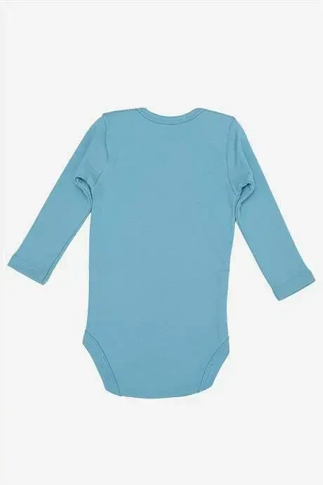 %100 Organic Cotton Blue Long Sleeve Baby Bodysuit 5-Pack - 5