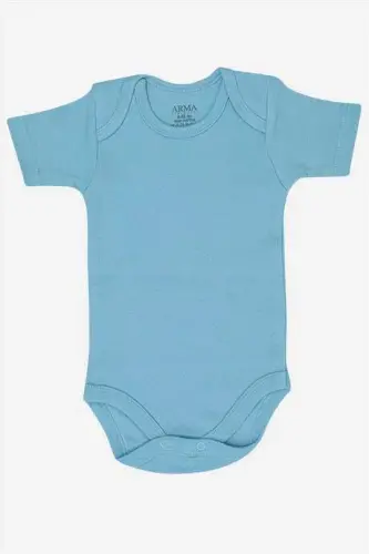100% Organic Cotton Blue Short Sleeve Baby Bodysuit 5-Pack - 2