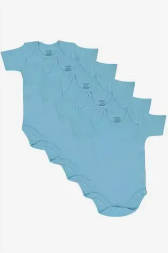 100% Organic Cotton Blue Short Sleeve Baby Bodysuit 5-Pack - 1