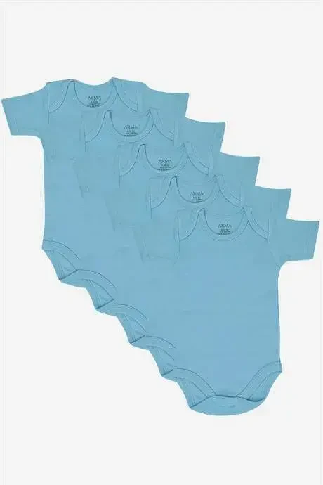 100% Organic Cotton Blue Short Sleeve Baby Bodysuit 5-Pack - 1
