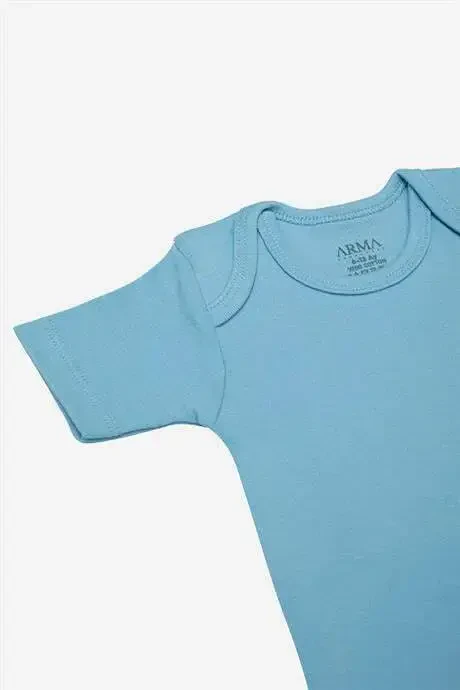 100% Organic Cotton Blue Short Sleeve Baby Bodysuit 5-Pack - 3
