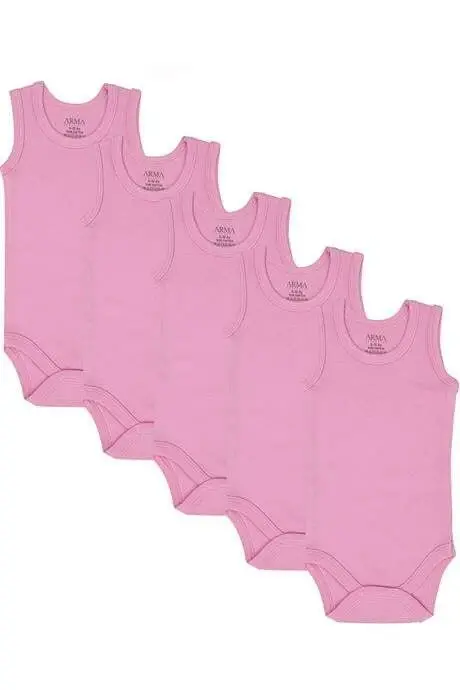 100% Organic Cotton Pink Baby Undershirt Snap Bodysuit Romper 5-Pack - 1
