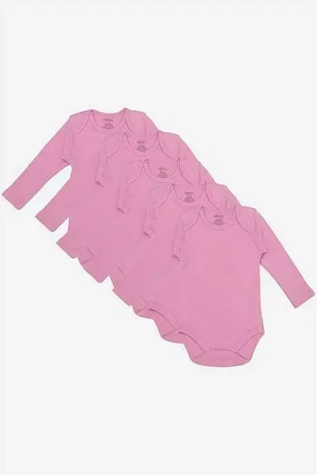 100% Organic Cotton Pink Long Sleeve Baby Bodysuit 5-Pack - 1