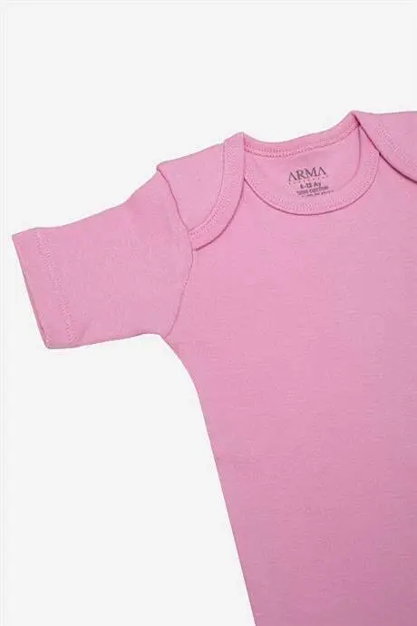 %100 Organic Cotton Pink Short Sleeve Baby Bodysuit 5-Pack - 3