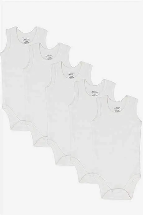 %100 Organic Cotton White Baby Undershirt Snap Bodysuit Romper 5-Pack - BÜYÜKBEDENIZ