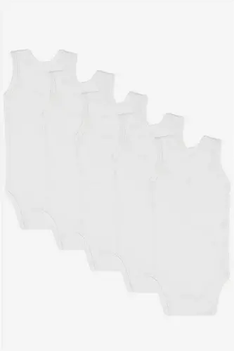 %100 Organic Cotton White Baby Undershirt Snap Bodysuit Romper 5-Pack - BÜYÜKBEDENIZ (1)