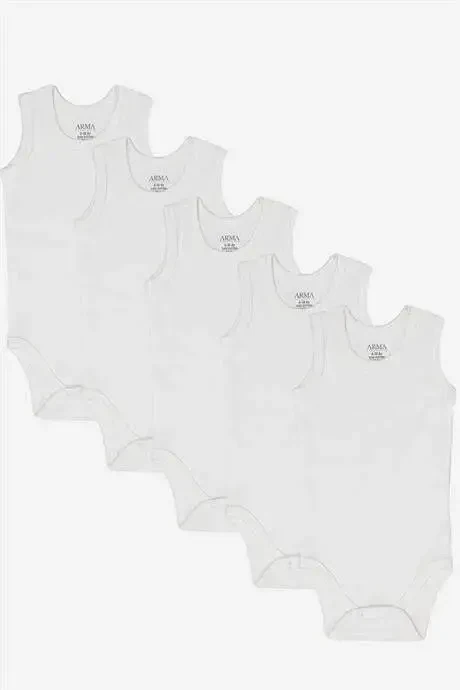 %100 Organic Cotton White Baby Undershirt Snap Bodysuit Romper 5-Pack - 1
