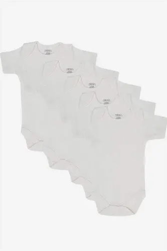 100% Organic Cotton White Short Sleeve Baby Bodysuit 5-Pack - 3