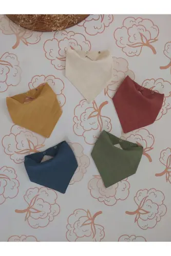 100% Organic Muslin Double Layer Baby Bibs & Drool Bibs 5 pcs 40cm - 1