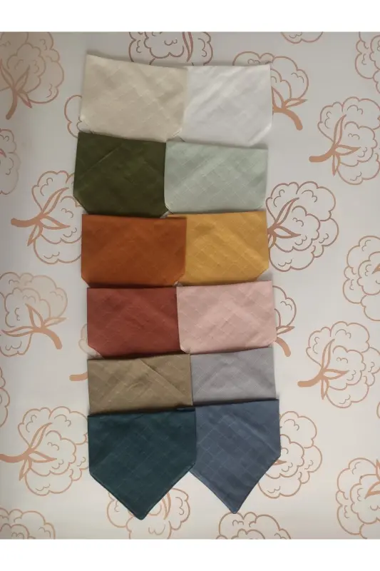 %100 Organic Muslin Double Layer Baby Scarf Collar Bib Drool Cloth 12 Pieces 40 Cm - 2