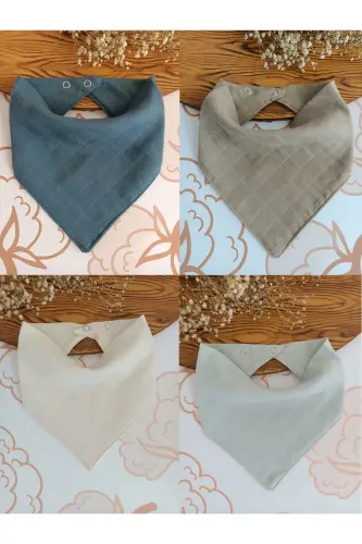 %100 Organic Muslin Double Layer Baby Scarf Collar Bib Drool Cloth 12 Pieces 40 Cm - 7