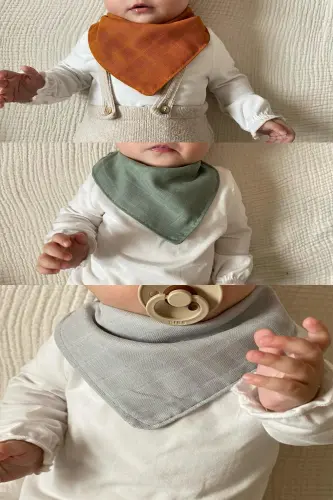 %100 Organic Muslin Double Layer Baby Sling & Bib & Drool Bib Cloth 12 PCS 40 CM - 5