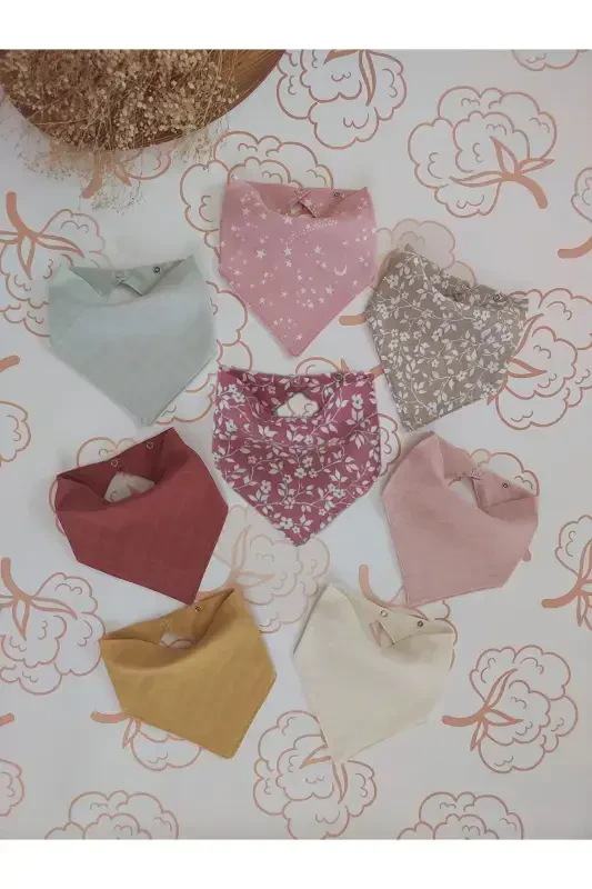 %100 Organic Muslin Double Layered Baby Scarf Collar Bib and Drool Cloth 8 Pieces 40 Cm - ANGELSHUG