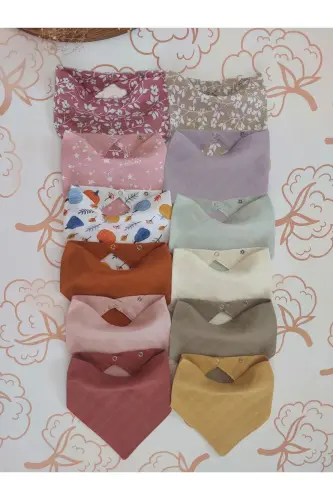 %100 Organik Müslin Çift Katlı Bebek Fular & Yakalık Mama Önlüğü & Salya Önlüğü Bez 12 ADET 40 CM - 1