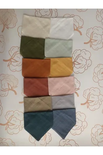 %100 Organik Müslin Çift Katlı Bebek Fuları Yakalık Mama Ve Salya Önlüğü Bez 12 Adet 40 Cm - CARDIGAN (1)