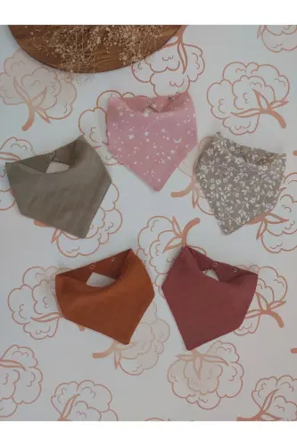 %100 Organik Müslin Çift Katlı Bebek Fuları Yakalık Mama Ve Salya Önlüğü Bez 5 Adet 40 Cm - 1