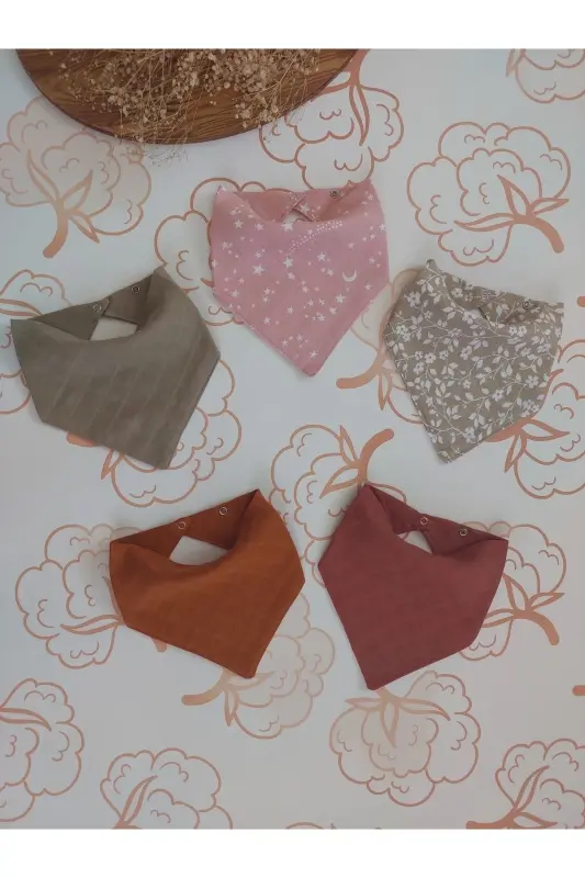 %100 Organik Müslin Çift Katlı Bebek Fuları Yakalık Mama Ve Salya Önlüğü Bez 5 Adet 40 Cm - ANGELSHUG