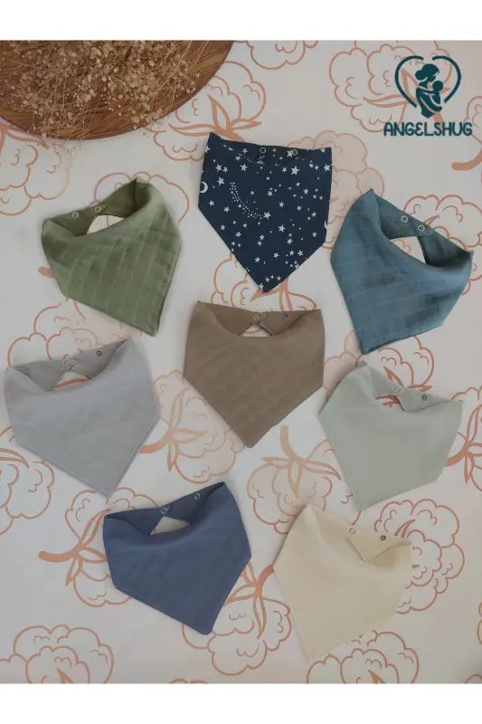 %100 Organik Müslin Çift Katlı Bebek Fuları Yakalık Mama Ve Salya Önlüğü Bez Bez 8 Adet 40 Cm - ANGELSHUG