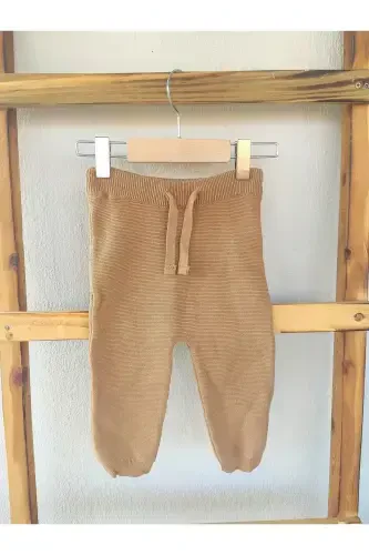 %100 Organik Pamuk Unisex Bebek Triko Pantolon Triko Eşofman Altı-Kahverengi - COLLESSİA (1)