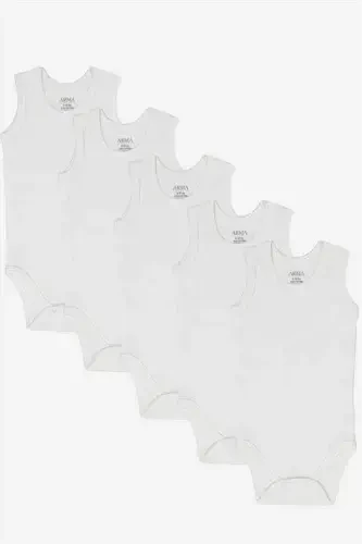 %100 Organik Pamuklu Beyaz Bebek Atlet Çıtçıtlı Zıbın Body 5'li Paket - 1