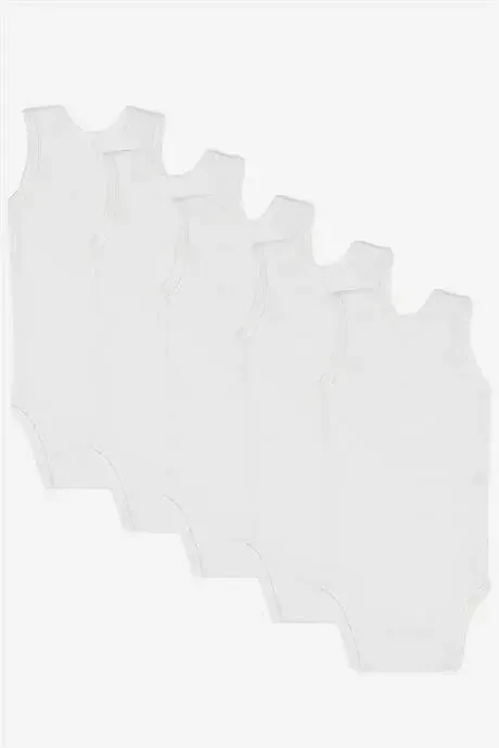 %100 Organik Pamuklu Beyaz Bebek Atlet Çıtçıtlı Zıbın Body 5'li Paket - 2