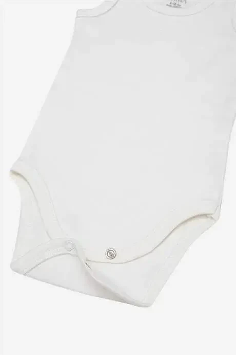%100 Organik Pamuklu Beyaz Bebek Atlet Çıtçıtlı Zıbın Body 5'li Paket - 4
