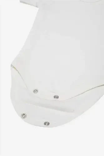 %100 Organik Pamuklu Beyaz Kısa Kollu Bebek Body 5'li Paket - 1