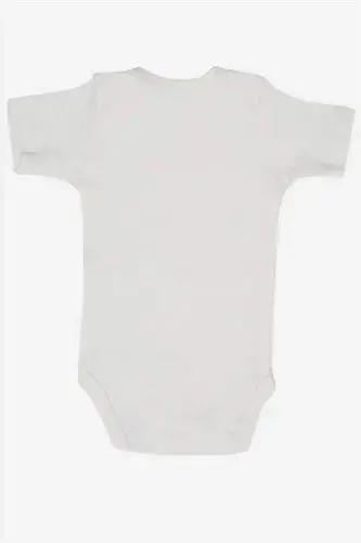 %100 Organik Pamuklu Beyaz Kısa Kollu Bebek Body 5'li Paket - 2