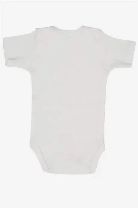 %100 Organik Pamuklu Beyaz Kısa Kollu Bebek Body 5'li Paket - 2