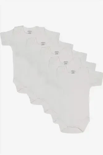 %100 Organik Pamuklu Beyaz Kısa Kollu Bebek Body 5'li Paket - 3