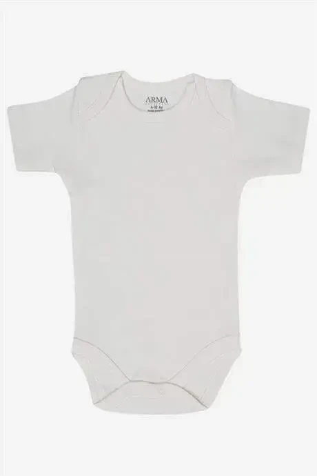 %100 Organik Pamuklu Beyaz Kısa Kollu Bebek Body 5'li Paket - 4
