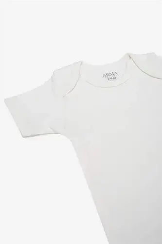 %100 Organik Pamuklu Beyaz Kısa Kollu Bebek Body 5'li Paket - 5