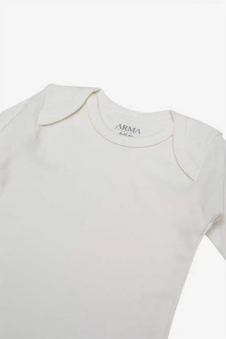 %100 Organik Pamuklu Beyaz Uzun Kollu Bebek Body 5'li Paket - 2