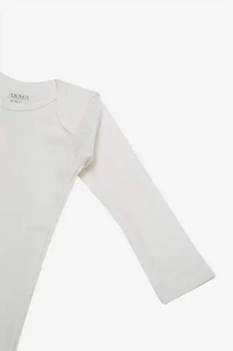 %100 Organik Pamuklu Beyaz Uzun Kollu Bebek Body 5'li Paket - 3