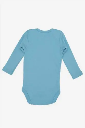%100 Organik Pamuklu Mavi Uzun Kollu Bebek Body 5'li Paket - 5