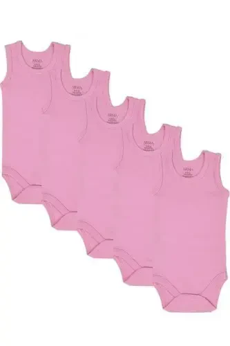 %100 Organik Pamuklu Pembe Bebek Atlet Çıtçıtlı Zıbın Body 5'li Paket - 1