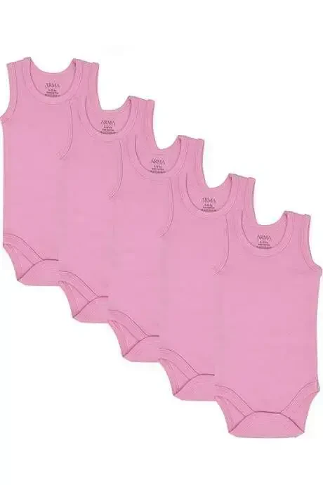%100 Organik Pamuklu Pembe Bebek Atlet Çıtçıtlı Zıbın Body 5'li Paket - 1