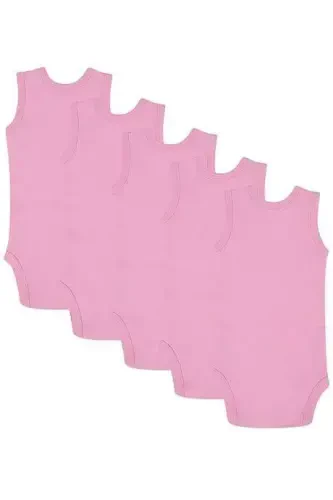 %100 Organik Pamuklu Pembe Bebek Atlet Çıtçıtlı Zıbın Body 5'li Paket - 2