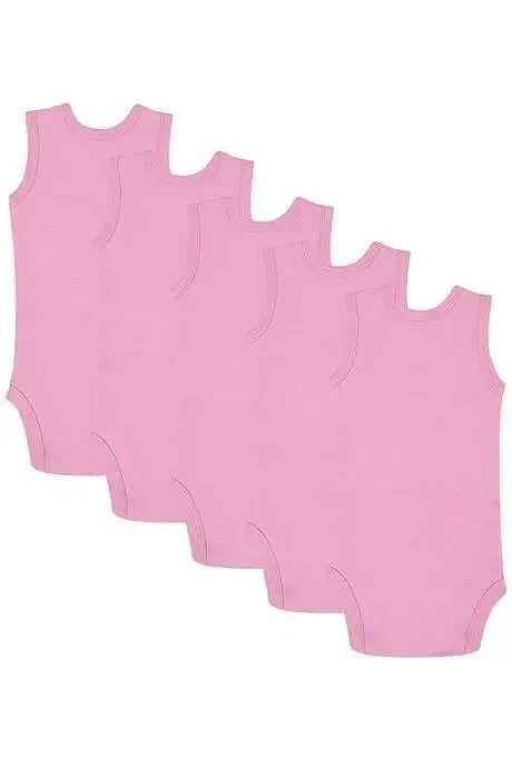 %100 Organik Pamuklu Pembe Bebek Atlet Çıtçıtlı Zıbın Body 5'li Paket - 2