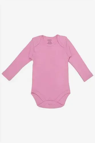%100 Organik Pamuklu Pembe Uzun Kollu Bebek Body 5'li Paket - 2