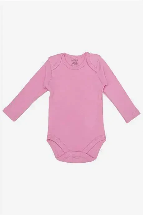 %100 Organik Pamuklu Pembe Uzun Kollu Bebek Body 5'li Paket - 2