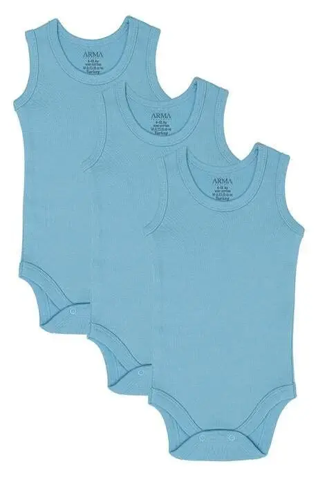 %100 Organik Paxta 3 Moviy Chaqaloq Atlet Chitmali Zibin Body - 1