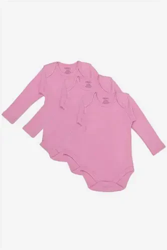 %100 Organik Paxta 3 tа Pembe Uzun Qо’lli Chaqaloq Chitmali Zıbın Body - 1