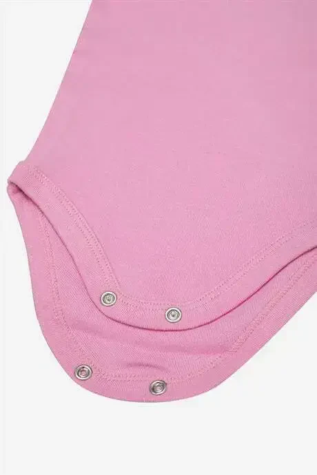 %100 Organik Paxta 3 tа Pink Qisqa Yengli Chaqaloq Chertmeli Zibin Body - 4