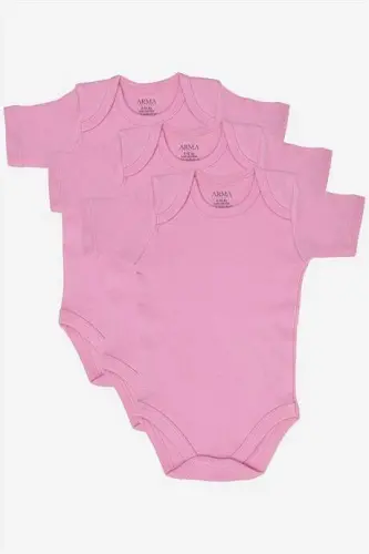 %100 Organik Paxta 3 tа Pink Qisqa Yengli Chaqaloq Chertmeli Zibin Body - 1