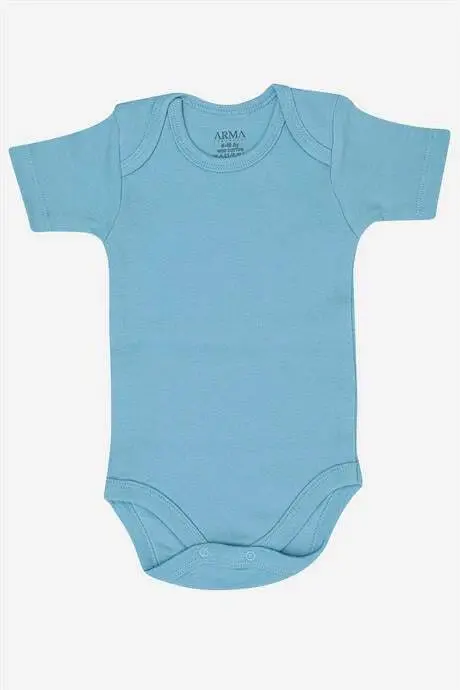 %100 Organik Paxta 3 Talik Moviy Qisqa Yengli Chaqaloq Bodisi - 2