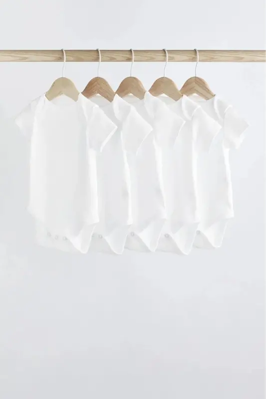 %100 Organik Paxta 5 ta Oq Yengli Chaqaloq Body - SPARKLY BABY