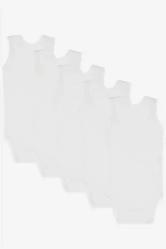 %100 Organik Paxta Oq Chaqaloq Mayka Chitmali Zobin Body 5'li Paket - BÜYÜKBEDENIZ (1)